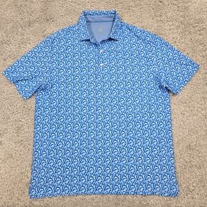 Hickey Freeman Mens Performance Polo Blue Geometric Stretch Shirt Size L Golf